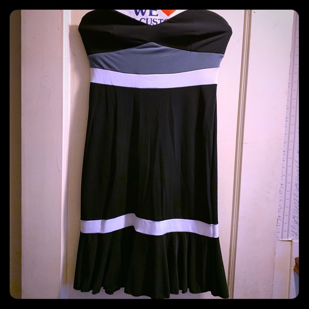 Strapless black, grey, white dress